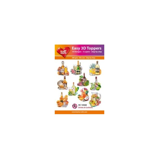 Easy 3D Toppers Drinks & cocktails 10 udstandsede motiver med glimmer