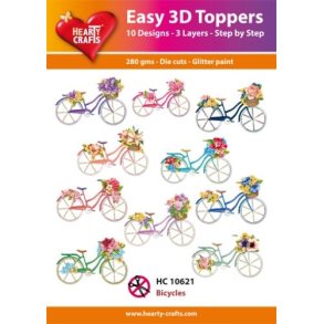 Easy 3D toppers Bicucles 10 udstandsede motiver med glimmer