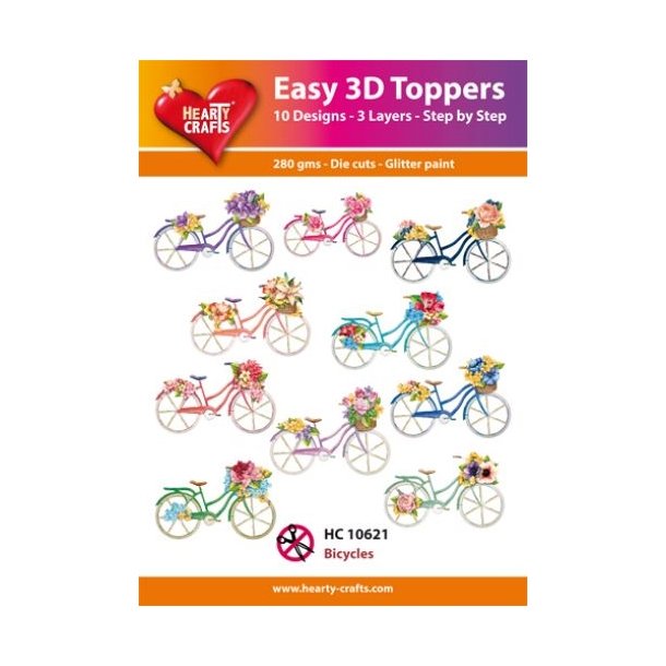 Easy 3D toppers Bicucles 10 udstandsede motiver med glimmer