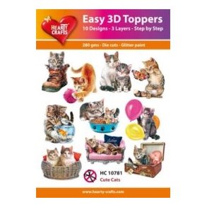Easy 3D Toppers Cute cats 10 stk udstandsede motiver med glimmer