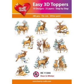  Easy 3D Toppers Deer in Winter 10 udstandsede motiver med glimmer