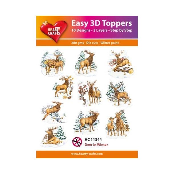  Easy 3D Toppers Deer in Winter 10 udstandsede motiver med glimmer