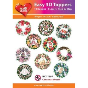  Easy 3D Toppers Christmas Wreath 10 udstandsende motiver med glimmer