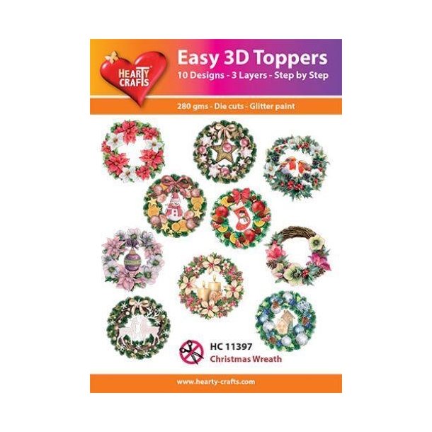  Easy 3D Toppers Christmas Wreath 10 udstandsende motiver med glimmer