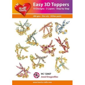 Easy 3D Toppers Jewel Dragonflies 10 udstandsede motiver med glimmer