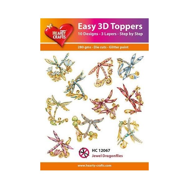 Easy 3D Toppers Jewel Dragonflies 10 udstandsede motiver med glimmer