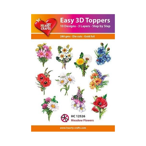 Easy 3D Toppers Meadow Flovers 10 udstandsede motiver med glimmer