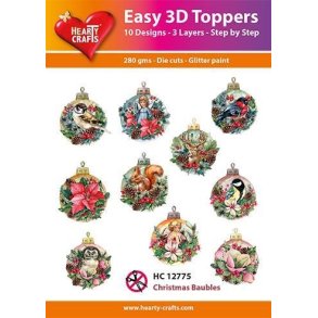 Easy 3D Toppers Christmas Baubles 10 udstandsede motiver med glimmer