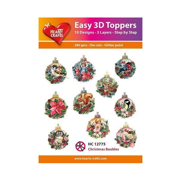 Easy 3D Toppers Christmas Baubles 10 udstandsede motiver med glimmer