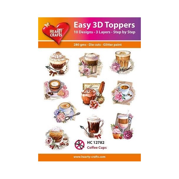 Easy 3D Toppers Coffee Cups 10 udstandsede motiver med glimmer