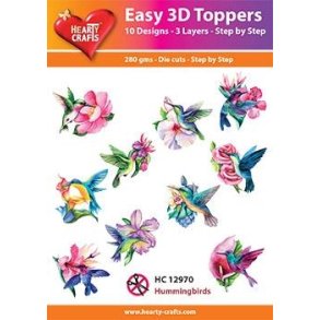 Easy 3D Toppers Hummingbirds 10 udstandsede motiver med glimmer