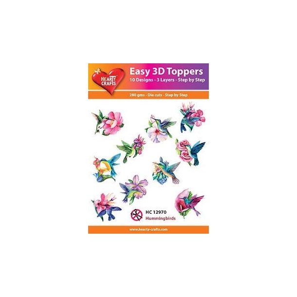 Easy 3D Toppers Hummingbirds 10 udstandsede motiver med glimmer