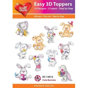 Easy 3D Toppers Cute Bunnies 10 udstandsede motiver med glimmer
