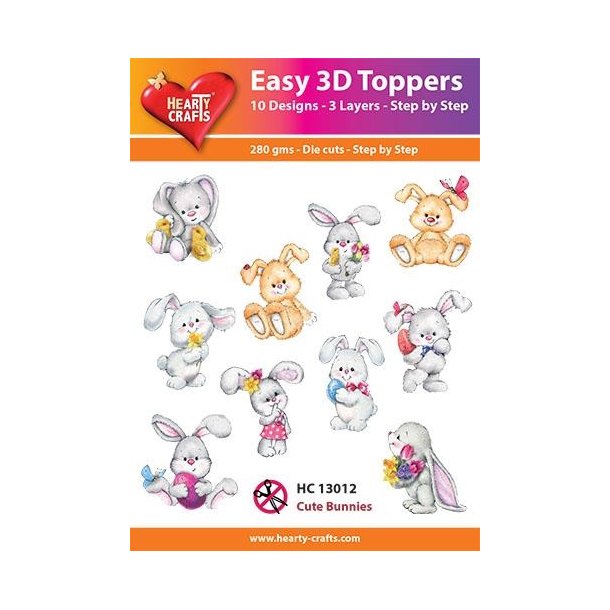 Easy 3D Toppers Cute Bunnies 10 udstandsede motiver med glimmer
