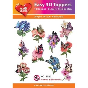 Easy 3D Toppers Flowers and butterflies 10 udstandsede motiver med glimmer