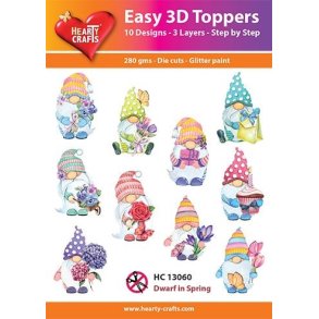 Easy 3D Toppers Dwarf in spring 10 udstandsede motiver med glimmer