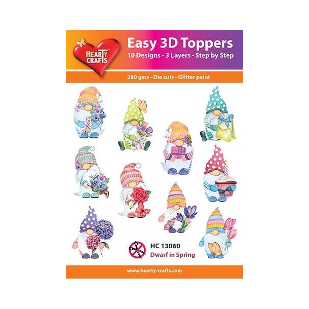 Easy 3D Toppers Dwarf in spring 10 udstandsede motiver med glimmer