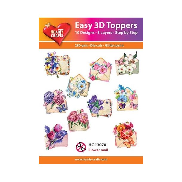 Easy 3D Toppers Flower mail 10 udstandsede motiver med glimmer