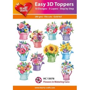 Easy 3D Toppers Flowers in watering cans 10 udstandsede motiver med glimmer
