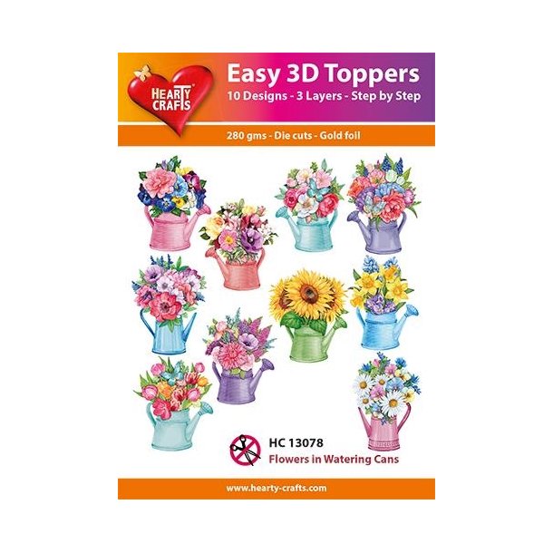 Easy 3D Toppers Flowers in watering cans 10 udstandsede motiver med glimmer