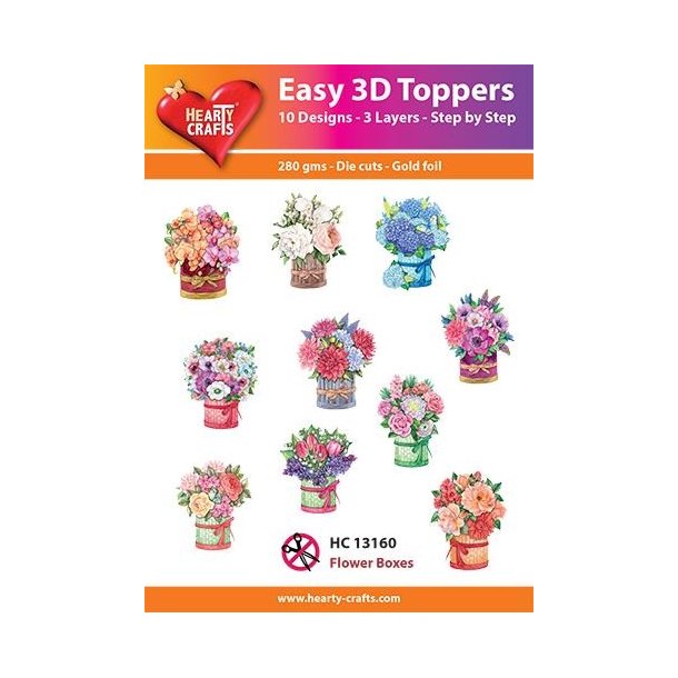 Easy 3D Toppers Flower boxes 10 udstandsede motiver med glimmer