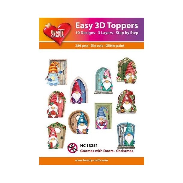 Easy 3D Toppers Gnomes with doors 10 udstandsede motiver med glimmer