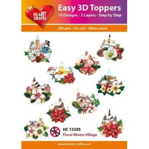 Easy 3D Toppers Floral winter village 10 udstandsede motiver med glimmer