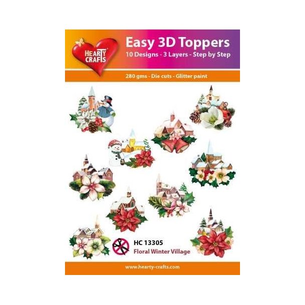 Easy 3D Toppers Floral winter village 10 udstandsede motiver med glimmer
