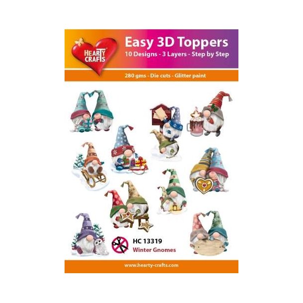 Easy 3D Toppers Wintr gnomes 10 udstandsede motiver med glimmer