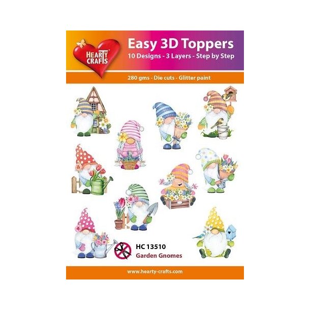 Easy 3D Toppers Garden Gnomes 10 udstandsede motiver med glimmer