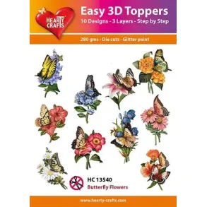 Easy 3D Toppers Butterfly flowers 10 udstandsede motiver med glimmer