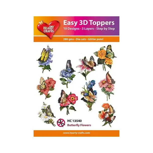 Easy 3D Toppers Butterfly flowers 10 udstandsede motiver med glimmer