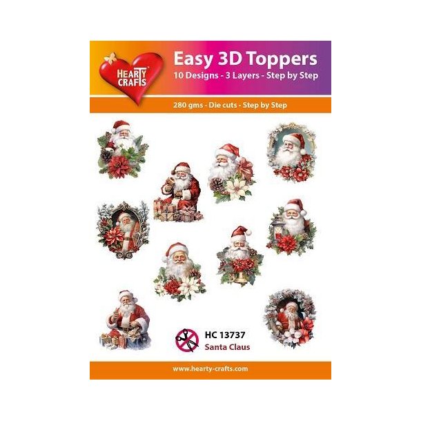 Easy 3D Toppers Santa claus 10 udstandsede motiver med glimmer