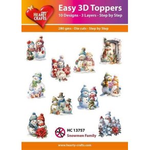 Easy 3D Toppers Snowmen family 10 udstandsede motiver med glimmer