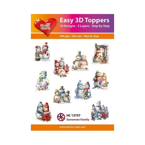 Easy 3D Toppers Snowmen family 10 udstandsede motiver med glimmer