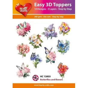Easy 3D Toppers Butterflies and flowers 10 udstandsede motiver med glimmer