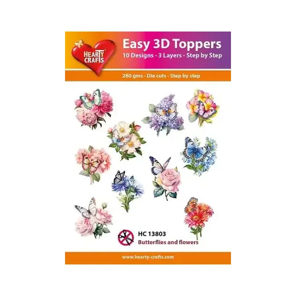 Easy 3D Toppers Butterflies and flowers 10 udstandsede motiver med glimmer