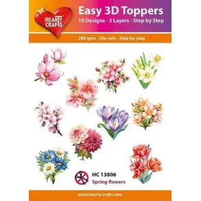 Easy 3D Toppers Spring flowers 10 udstandsede motiver med glimmer