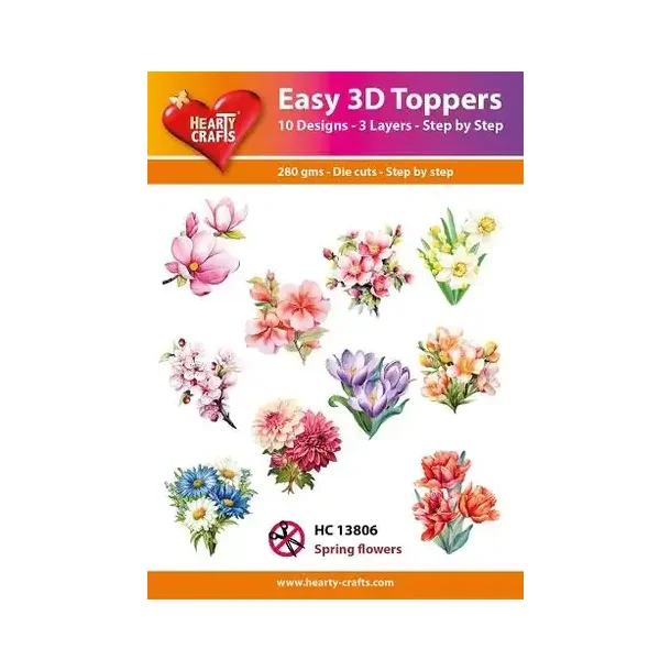 Easy 3D Toppers Spring flowers 10 udstandsede motiver med glimmer