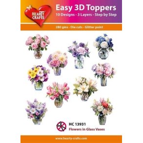  Easy 3D Toppers Flowers in glass vaeses 10 udstandsede motiver med glimmer