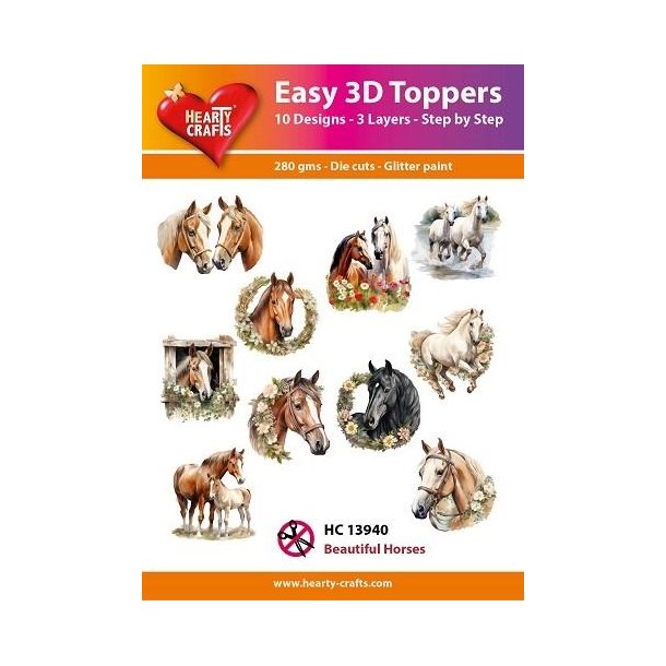 Easy 3D Toppers Beautiful horses 10 udstandsede motiver med glimmer