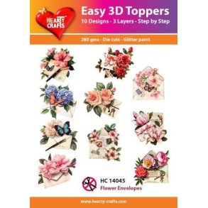 Easy 3D Toppers Flower envelopes 10 udstandsende motier med glimmer