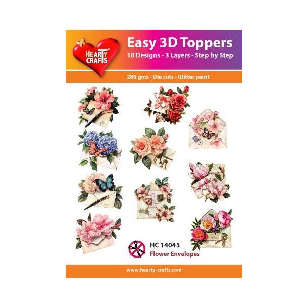 Easy 3D Toppers Flower envelopes 10 udstandsende motier med glimmer