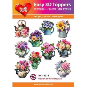 Easy 3D Toppers Flowers in watering can 10 udstandsede motiver med glimmer