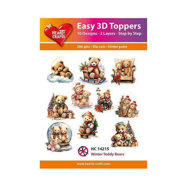 Easy 3D Toppers Winter teddy bears 10 udstandsede motiver med glimmer