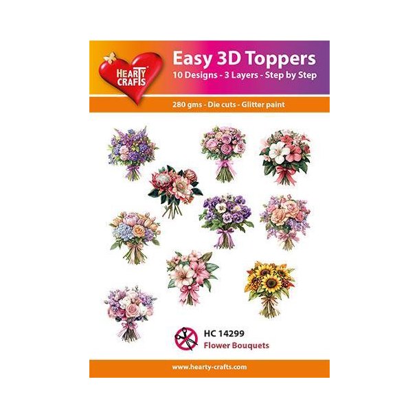 Easy 3D Toppers Flower bouquets 10 udstandsede motiver med glimmer