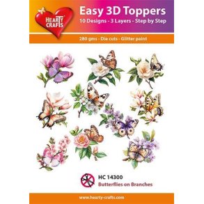 Easy 3D Toppers Butterflies on branches 10 udstandsede motiver med glimmer