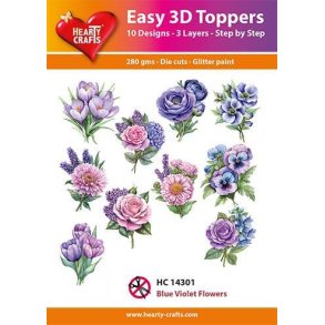 Easy 3D Toppers Blue violet flowers 10 udstandsede motiver med glimmer