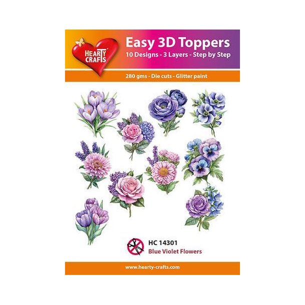 Easy 3D Toppers Blue violet flowers 10 udstandsede motiver med glimmer