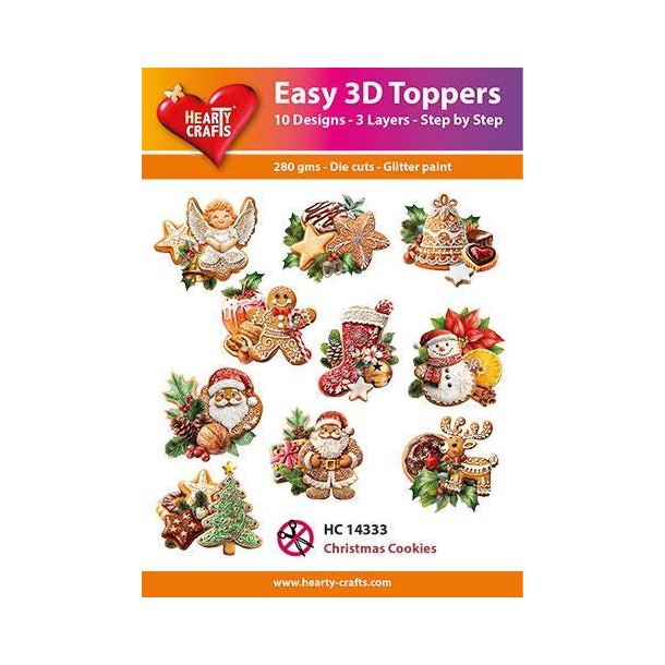 Easy 3D toppers Christmas cookies 10 udstandsende motiver med glimmer